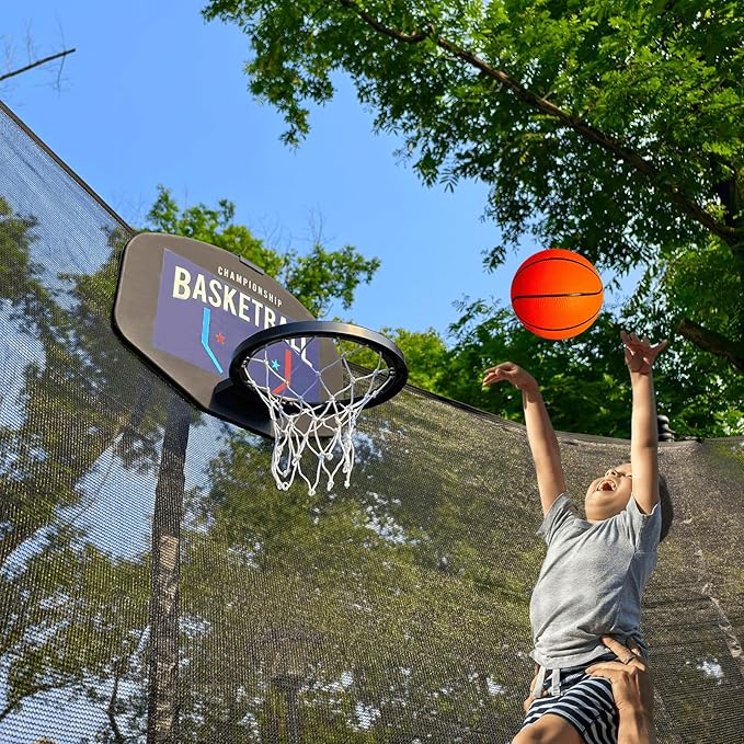 Trampoline Basketball Hoop Attachment, with 3 Mini Balls and Air Pump, Fits All Trampoline Models