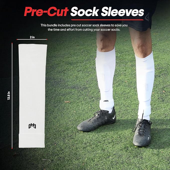 Soccer Grip Socks, Shin Guards, Pre Cut Sock Sleeves, and Guard Straps Bundle Pack - Essential