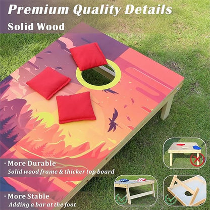 Cornhole Board Set 4FTx2FT Solid Wood Regulation Size Cornhole Set Includes 8 Cornhole Bags for