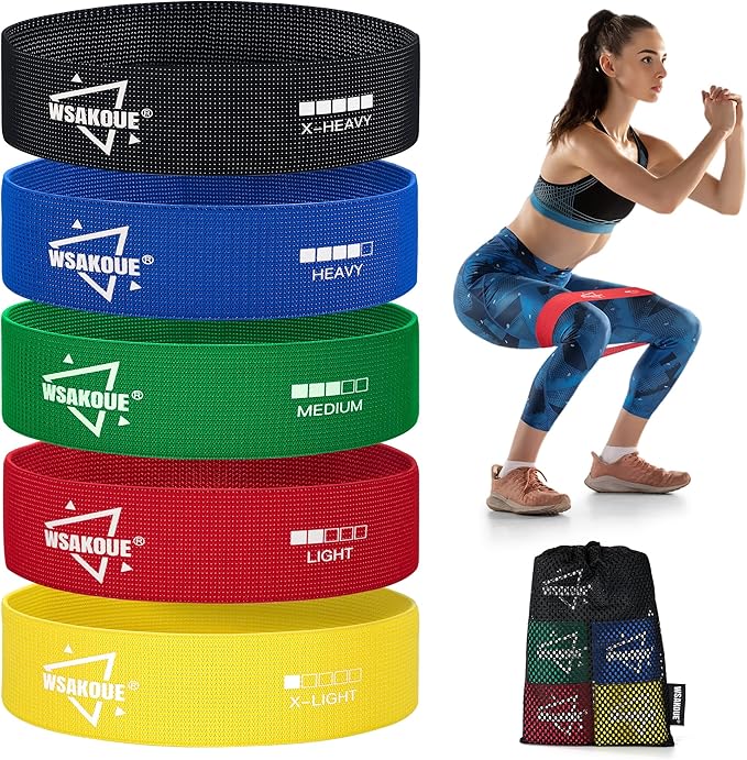 WSAKOUE Fabric Resistance Bands for Working Out – 5 Booty Bands for Women & Men, Exercise Workout