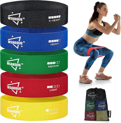 WSAKOUE Fabric Resistance Bands for Working Out – 5 Booty Bands for Women & Men, Exercise Workout