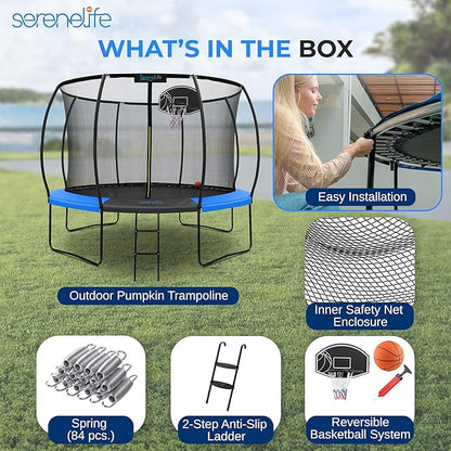 SereneLife 8FT 10FT 12FT 14FT Outdoor Trampoline for Kids and Adults – ASTM Certified Heavy-Duty