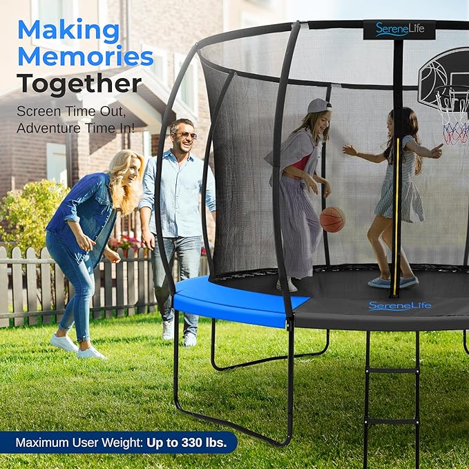 SereneLife 8FT 10FT 12FT 14FT Outdoor Trampoline for Kids - Recreational Backyard Trampoline with