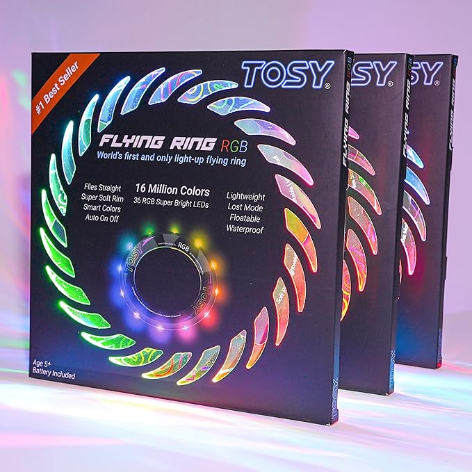 TOSY Flying Ring - 16 Million Color RGB or 12 LEDs, Super Bright, Lost Mode, Auto Light Up, Camping