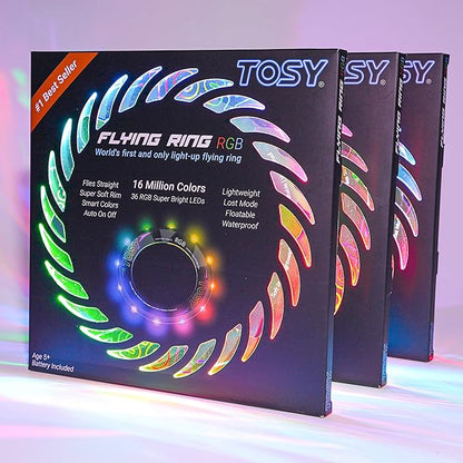 TOSY Flying Ring - 16 Million Color RGB or 12 LEDs, Super Bright, Lost Mode, Auto Light Up, Camping
