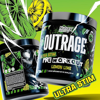Outrage Ultra HIGH STIM Pre-Workout Powder for Men | 400mg Caffeine, L-Citrulline, Beta-Alanine