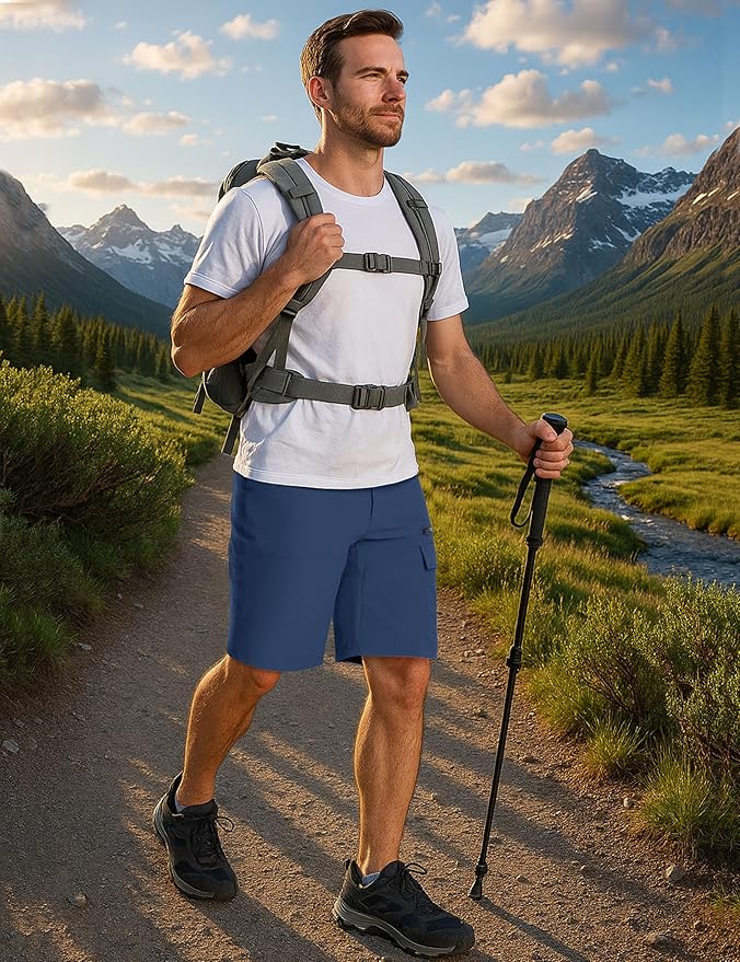 CRYSULLY Men's Hiking Cargo Shorts Outdoor Summer Lightweight Quick Dry Work Casual Shorts with 5
