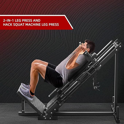 Leg Press Hack Squat Machine, Plate Loaded Adjustable Leg Press Machine, Hack Squat Machine with