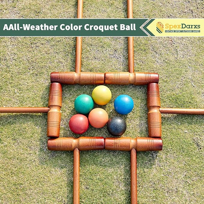 35’’ Deluxe Croquet Set, Six Player Croquette Game with Premium Wooden Mallets, Colored Balls