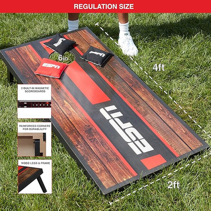 ESPN Cornhole Board Set Includes Bean Bags and Travel Case, Ideal for Kids Games, Family Games, and