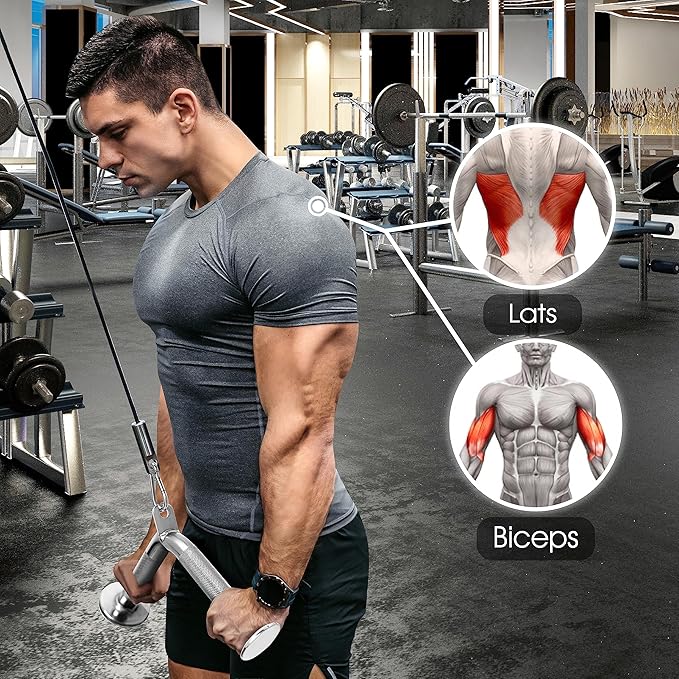 Yes4All Tricep Press Down Cable Machine Attachment Set, LAT Pulldown Attachment, Cable Machine