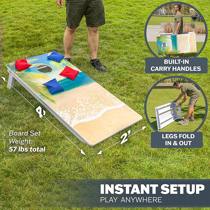 GoSports 4 x 2 ft Resort Collection All Weather Cornhole Boards - Choose Rustic, Beach, White DIY