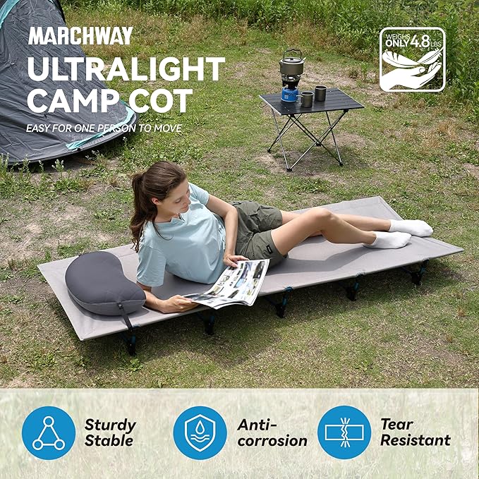 MARCHWAY Ultralight Folding Tent Camping Cot Bed, Portable Compact for Outdoor Travel, Base Camp