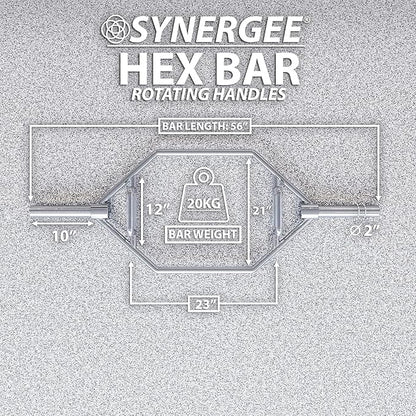 Synergee 20kg and 25kg Chrome or Black Olympic Hex Barbell Trap Bar with Rotating, Flat or Raised