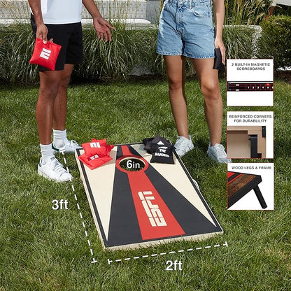 ESPN Solid Wood Cornhole Board Set, Includes Bean Bags and Travel Case, Ideal for Outdoor Games