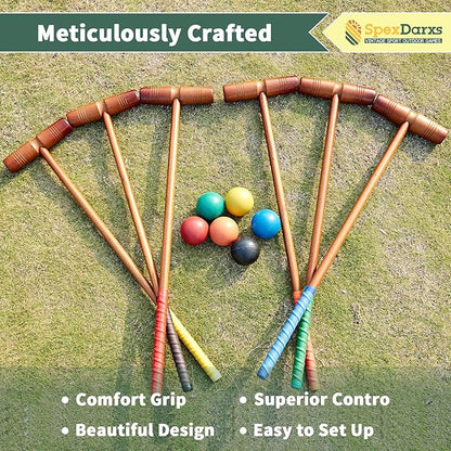 35’’ Deluxe Croquet Set, Six Player Croquette Game with Premium Wooden Mallets, Colored Balls