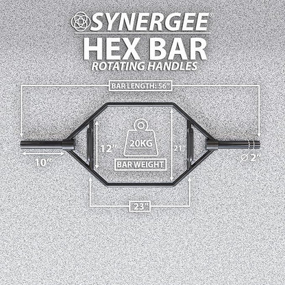 Synergee 20kg and 25kg Chrome or Black Olympic Hex Barbell Trap Bar with Rotating, Flat or Raised