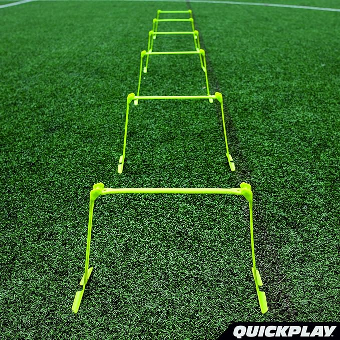 QUICKPLAY PRO Quick-Click Adjustable Speed Hurdles, Set of 6 | 3 Heights in One (6", 9", 12") |