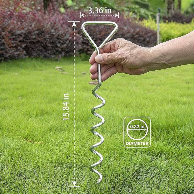 Trampoline Stakes Heavy Duty Strong and Galvanized Steel Corkscrew High Wind Anchor Kit for
