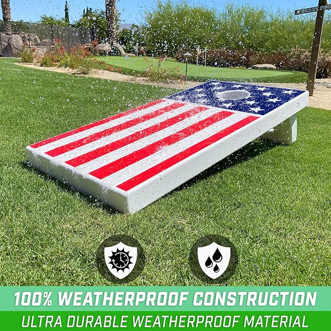 GoSports 4 x 2 ft All Weather Cornhole Boards - American Flag, Red, or Blue - Game Set Includes 8