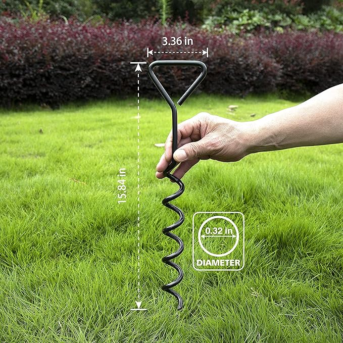 Trampoline Stakes Heavy Duty Strong and Galvanized Steel Corkscrew High Wind Anchor Kit for