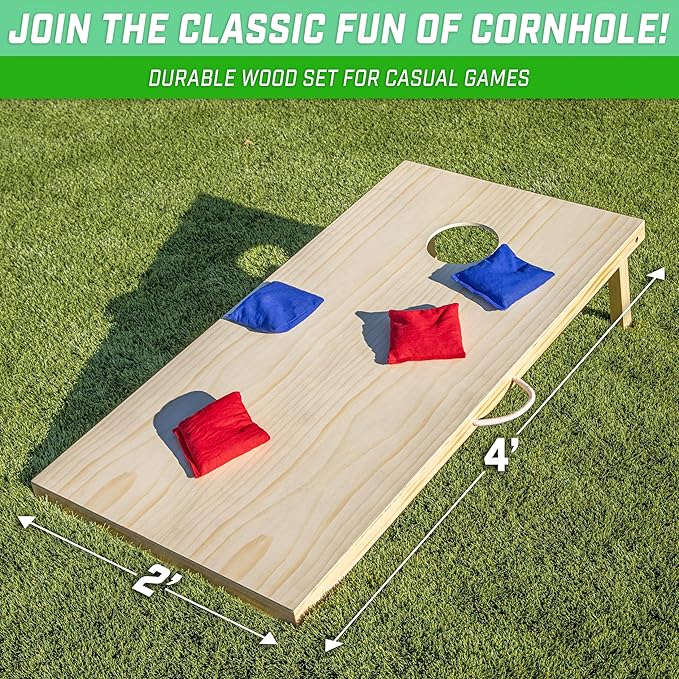GoSports 4 x 2 ft Classic Wooden Cornhole Board Set - Portable Bean Bag Toss Game for Adults &