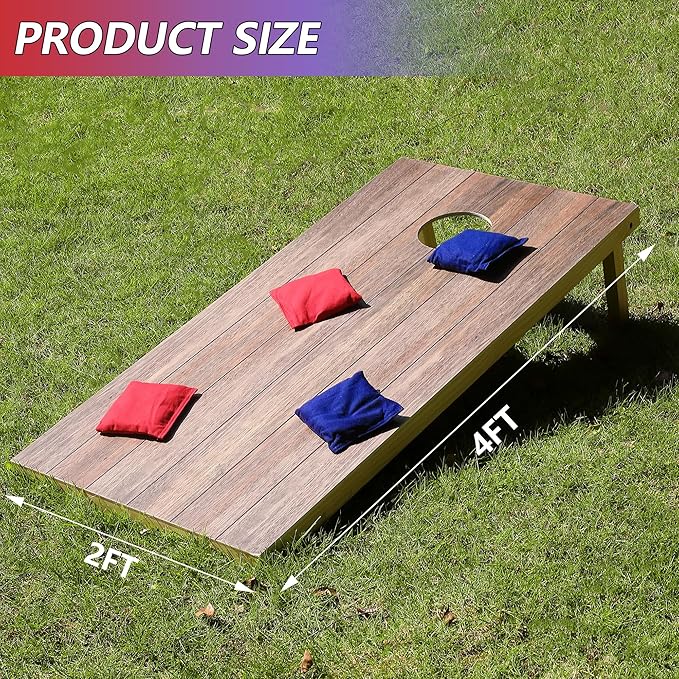 4 x 2 ft Solid Wood Cornhole Board Set with 8 Bean Bags and Carrying Bag, Premium Toss Game for