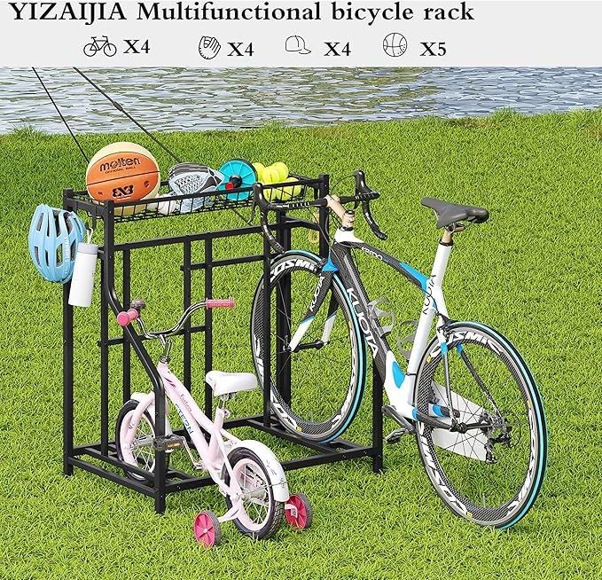 Bike Rack Storage Stand Organizer Floor Holds 3 Bicycle Parking Freestanding Adjustable Garage