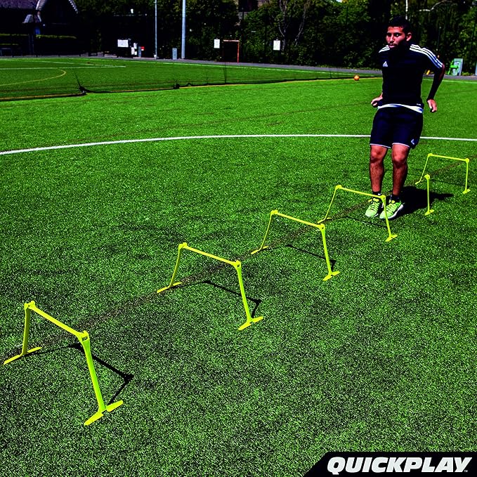 QUICKPLAY PRO Quick-Click Adjustable Speed Hurdles, Set of 6 | 3 Heights in One (6", 9", 12") |