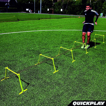 QUICKPLAY PRO Quick-Click Adjustable Speed Hurdles, Set of 6 | 3 Heights in One (6", 9", 12") |