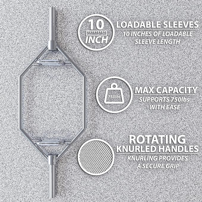 Synergee 20kg and 25kg Chrome or Black Olympic Hex Barbell Trap Bar with Rotating, Flat or Raised