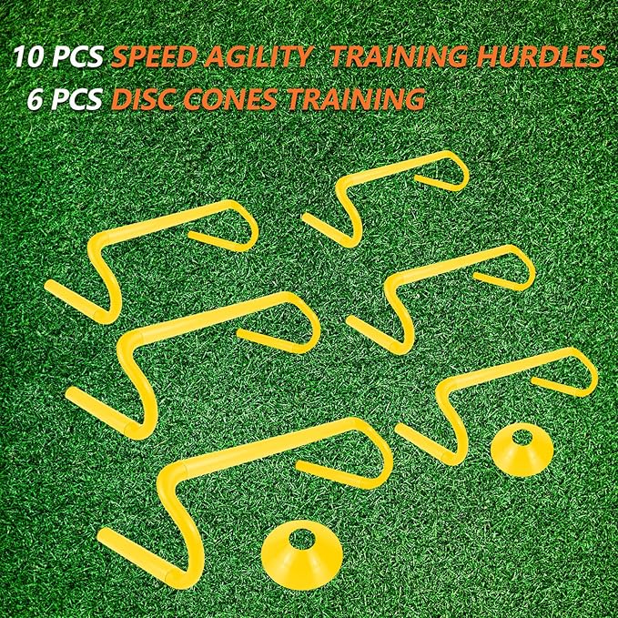 10 Pcs 6" Speed Agility Training Hurdles with 6 Marker Cone Durable Detachable Training Equipments