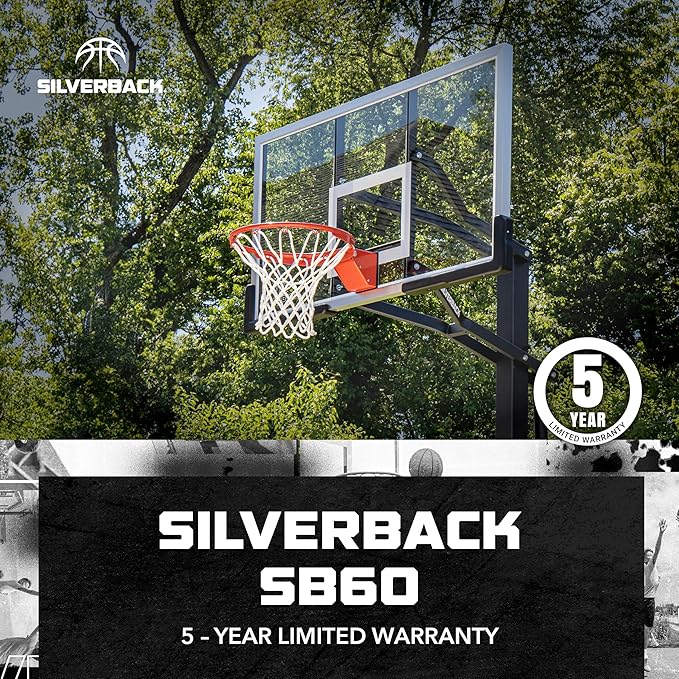 Silverback In-Ground Basketball Hoops, Adjustable Height Tempered Glass Backboard and Pro-Style