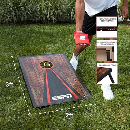 ESPN Cornhole Board Set Includes Bean Bags and Travel Case, Ideal for Kids Games, Family Games, and