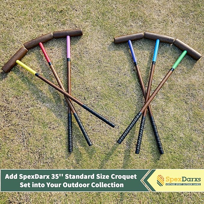Six Player Croquet Sets, 35’’ Croquette Set with Premium Wooden Mallets/Colored
