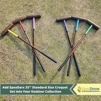 Six Player Croquet Sets, 35’’ Croquette Set with Premium Wooden Mallets/Colored