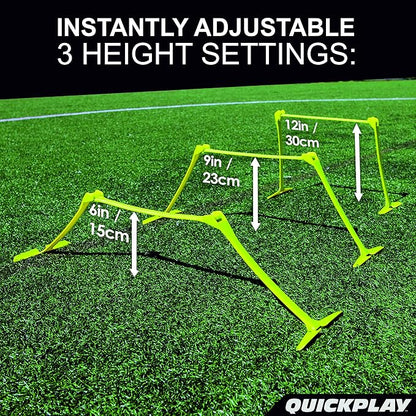 QUICKPLAY PRO Quick-Click Adjustable Speed Hurdles, Set of 6 | 3 Heights in One (6", 9", 12") |