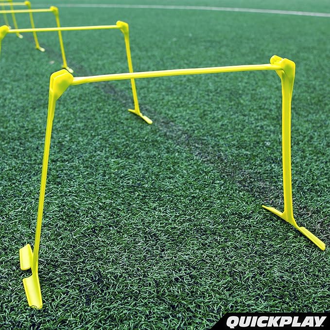 QUICKPLAY PRO Quick-Click Adjustable Speed Hurdles, Set of 6 | 3 Heights in One (6", 9", 12") |