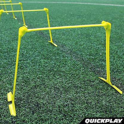QUICKPLAY PRO Quick-Click Adjustable Speed Hurdles, Set of 6 | 3 Heights in One (6", 9", 12") |