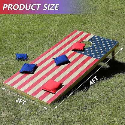 4 x 2 ft Solid Wood Cornhole Board Set with 8 Bean Bags and Carrying Bag, Premium Toss Game for