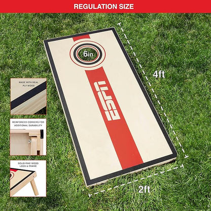 ESPN Solid Wood Cornhole Board Set, Includes Bean Bags and Travel Case, Ideal for Outdoor Games