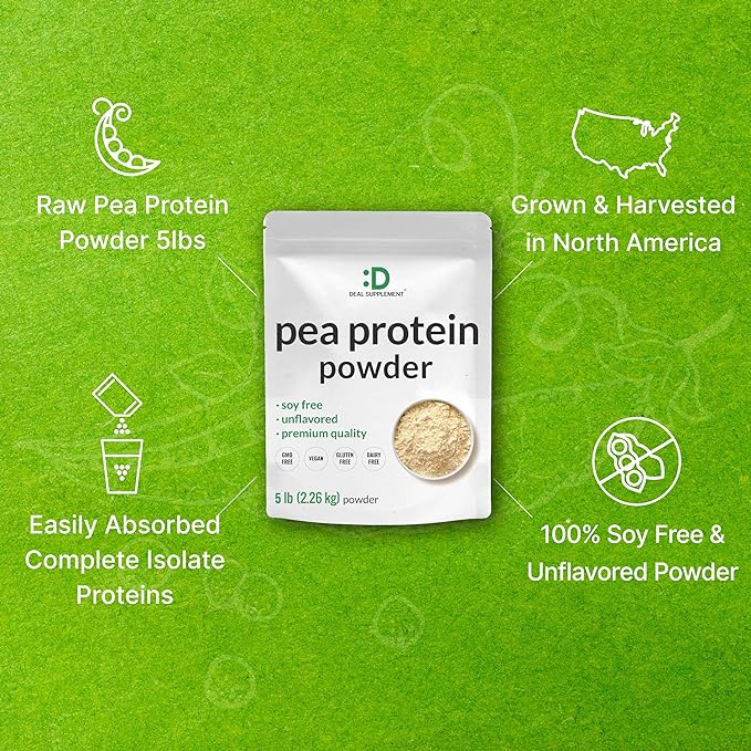 Unflavored Pea Protein Powder, 5lbs ??Premium North American Grown Peas ??Easily Digested Isolate