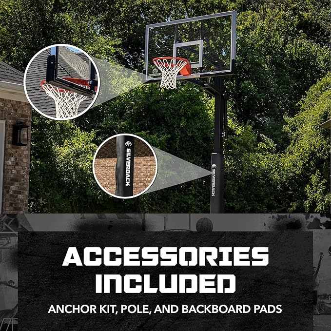 Silverback In-Ground Basketball Hoops, Adjustable Height Tempered Glass Backboard and Pro-Style