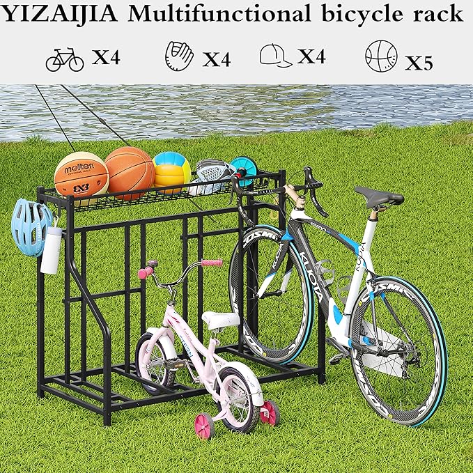 Bike Rack Storage Stand Organizer Floor Holds 4 Bicycle Parking Freestanding Adjustable Garage