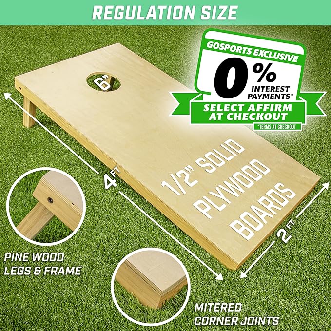 GoSports Solid Wood Premium Cornhole Sets - Choose 4 x 2 ft or 3 x 2 ft - Game Boards Include Set