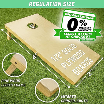 GoSports Solid Wood Premium Cornhole Sets - Choose 4 x 2 ft or 3 x 2 ft - Game Boards Include Set